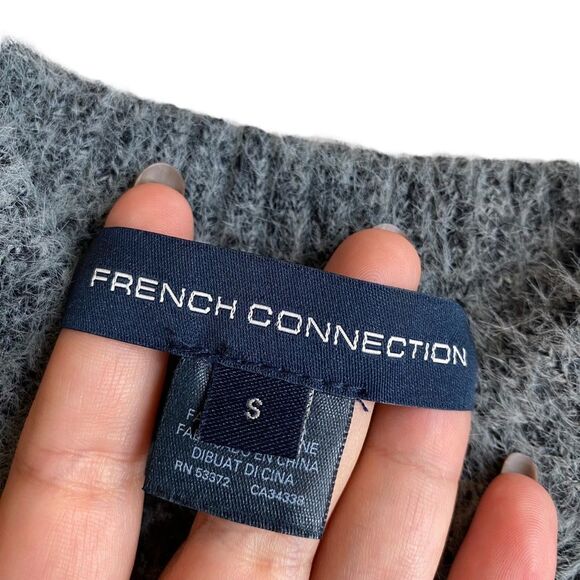French Connection Size S Plush Oversized Mock Neck Sweater Gray Soft Mininalist - Picture 2 of 6
